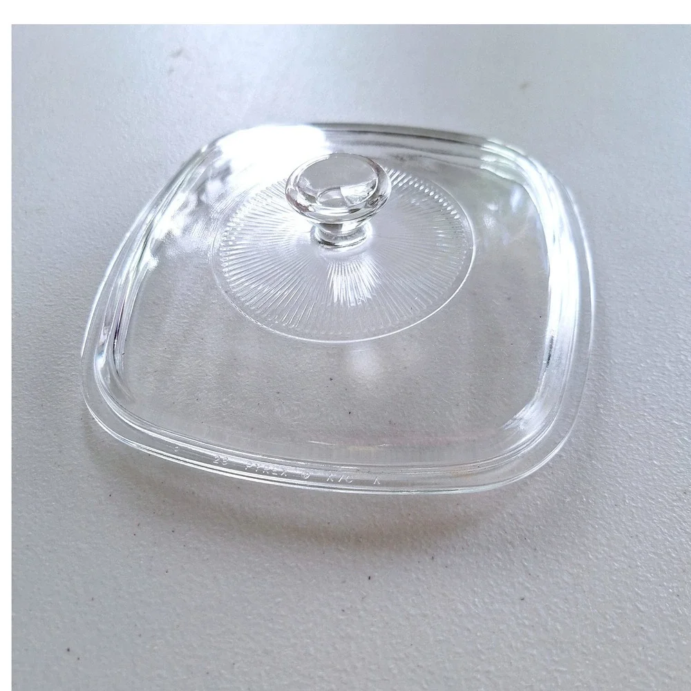 Vintage Pyrex A-7-C Clear Glass Square Casserole Lid 7 Inch Sunburst Design